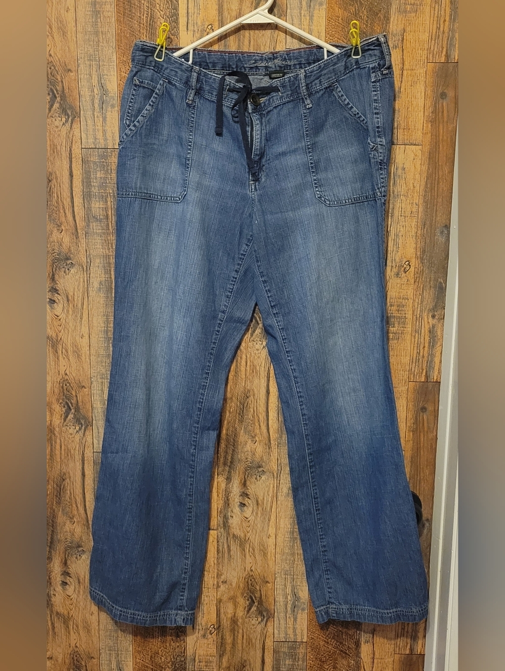 Eddie Bauer Blue Wide-Leg Denim Jeans with Drawstring
